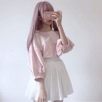 Student loose Korean long sleeve T-shirt female spring and autumn 2021 New early autumn coat clothes bubble sleeve autumn ins