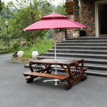 Carbonated Solid Wood Garden Fields Garden Furniture Farmstead Round Integrated Table Stool Outdoor Balcony Patio Wheels Conjoined Table And Chairs