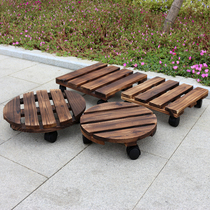 Carbonized solid wood flower stand Outdoor courtyard Garden balcony mobile flower stand Round bracket square potted plant load-bearing flower stand