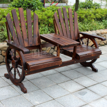 Carbonated Solid Wood Outdoor Wheels Double Tea Table Chair Balcony Courtyard Garden Leaning Back Chair Park Chair Tea Bar