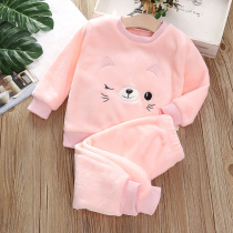 Baby flannel homewear set Infant childrens clothing Childrens pajamas Men and women thickened coral velvet two-piece set