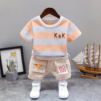 Boys summer suit 2021 new childrens clothing handsome male baby summer letters embroidered short-sleeved two-piece set