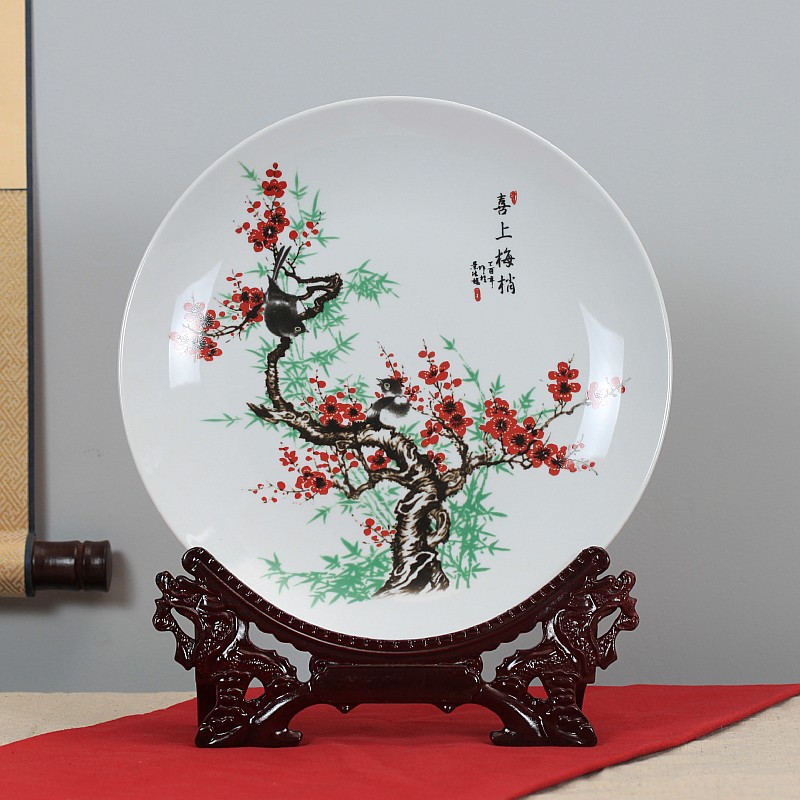 Jingdezhen ceramics powder enamel hang dish sit home background plate decoration plate decoration furnishing articles