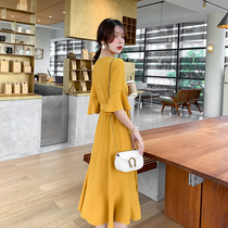 Blue language large size womens clothing elegant temperament goddess thin dress fat sister mm summer dress 2019 new skirt