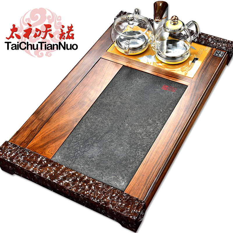 The beginning day, purple sand tea set stone sandal wood tea tray was kung fu tea table four unity automatically sheung shui tea taking