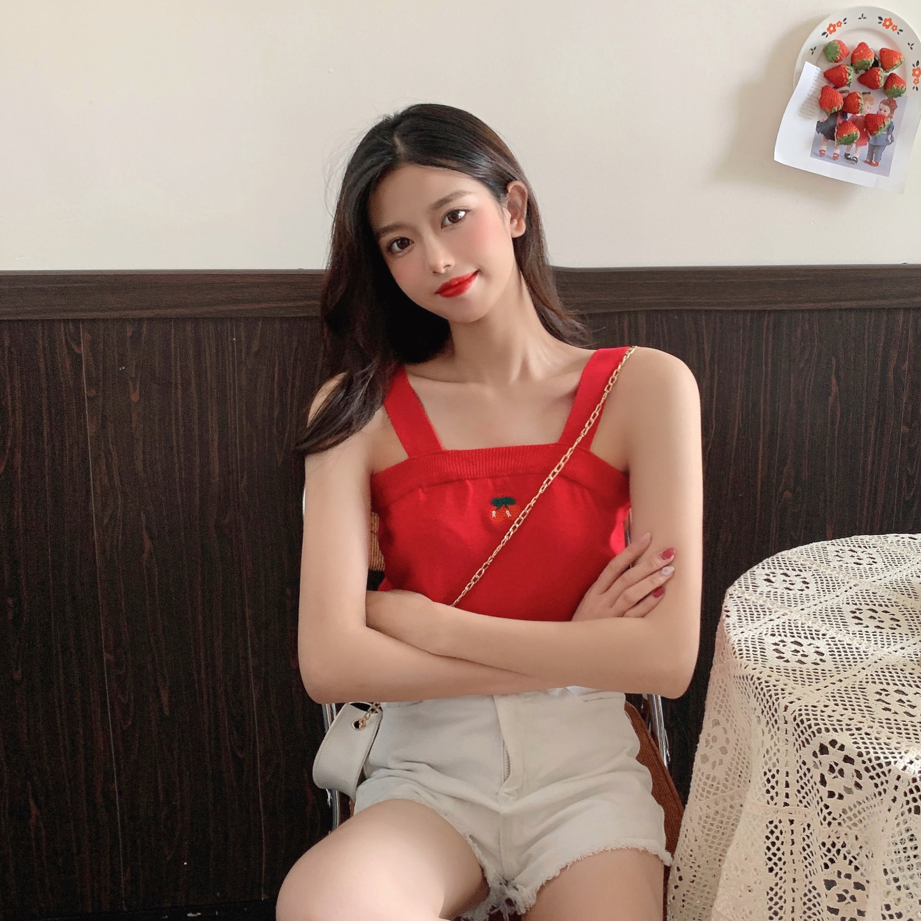 售价加5 实拍实价~韩版网红少女可爱樱桃刺绣短款针织衫 女