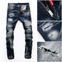 European and American walking show the new high-end D2 light-coloured jeans Mens Hole Tide Sign Spray Painting Casual Secondary Party Beggar Pants