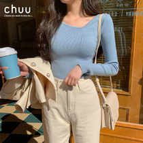  Korea chuu official website 2020 spring new irregular V-neck slim long-sleeved solid color sweater