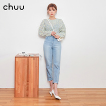 chuu Korea -5kg small sub jeans summer thin with light blue high waist 90% straight barrel pants woman