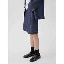 Randompiece Autumn Raw Coarse Cotton Tannins White Ram Color Press Line Denim Short Skirt Half Body Dress