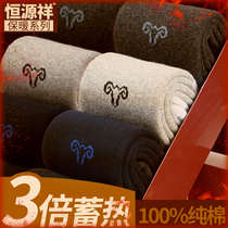 Hengyuanxiang pure cotton socks mens winter thickened towel warm socks autumn and winter mid-tube super thick winter cotton socks