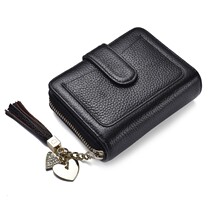 Leather Womens Small wallet short cowhide multi card zipper change card bag one wallet tide wallet wallet