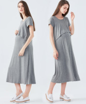 Chiney light skin fake two-piece short-sleeved long-western H1D19 out nursing skirt maternity fake 2 dresses