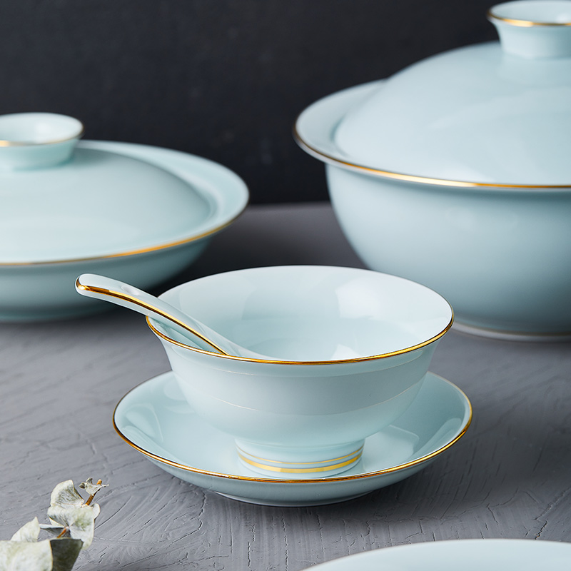 Orange leaf see colour celadon tableware suit Chinese jingdezhen ceramic dishes home use plate combination blue glaze with a gift