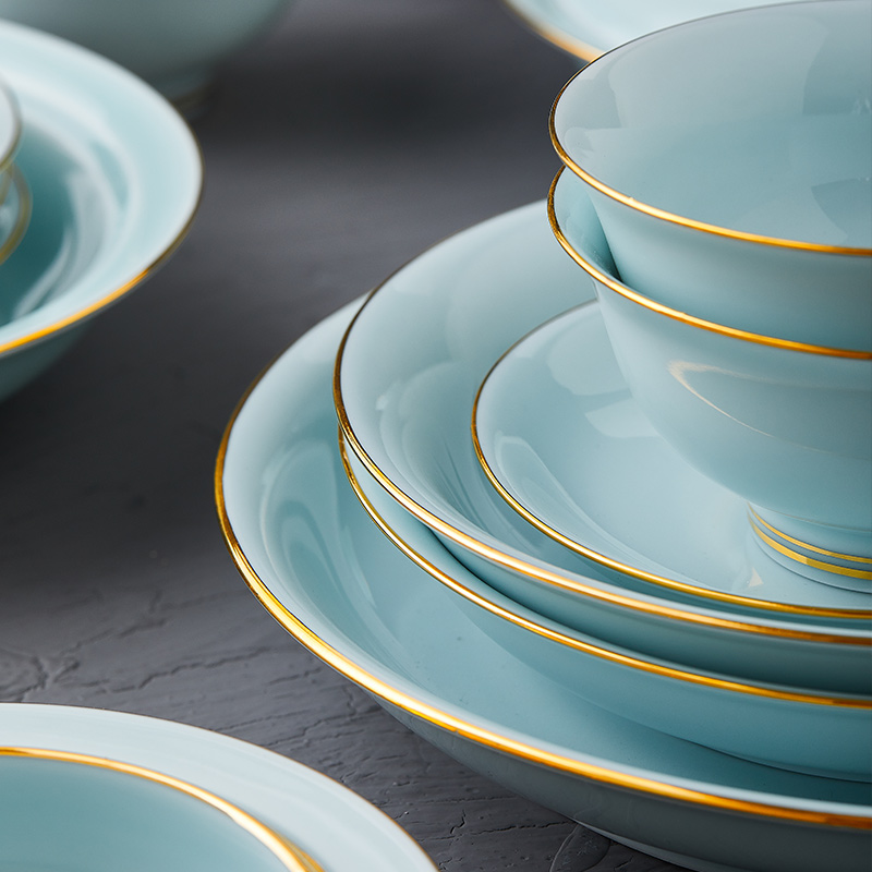 Orange leaf see colour celadon tableware suit Chinese jingdezhen ceramic dishes home use plate combination blue glaze with a gift