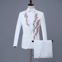New white chorus clothing embroidery plum blossom picture suit suit set middle-aged chorus performance costume