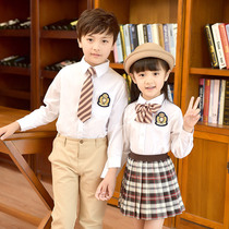 Curly hair school uniform male and female children Spring and Autumn new long sleeve shirt set junior high school class uniform kindergarten Garden uniform