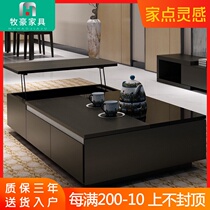 Coffee table living room modern simple size apartment tempered glass black multi-function lifting coffee table TV cabinet combination