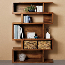 Nordic solid wood bookshelf walnut color shelf simple partition storage rack creative bookcase American modern porch cabinet