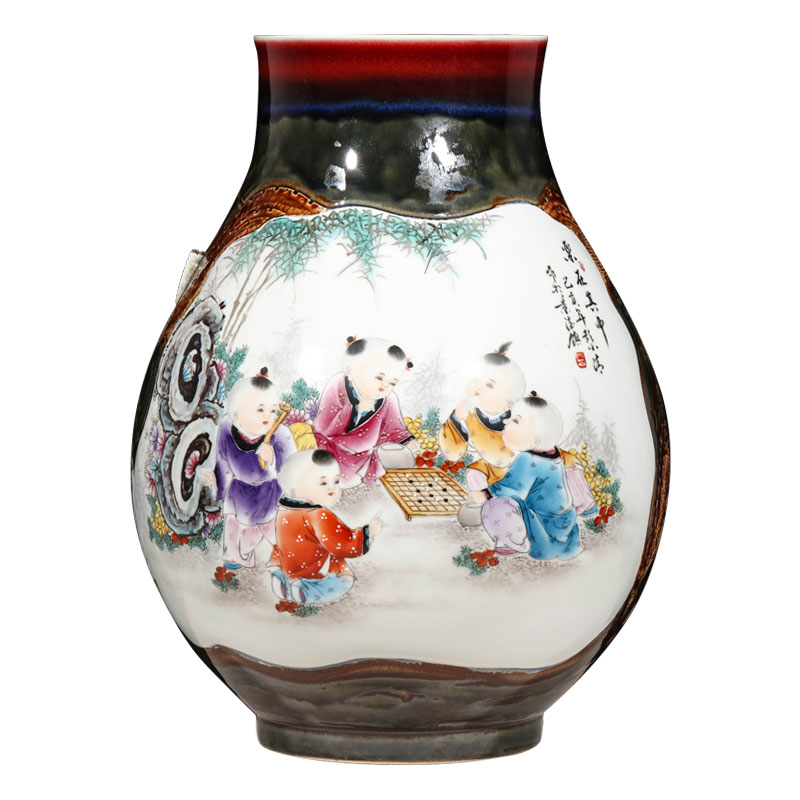 Creative jingdezhen ceramics up hand - made enamel vase large Chinese style living room home furnishing articles