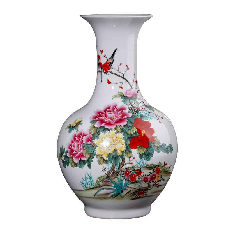 Jingdezhen ceramics powder peony vases, flower arrangement of Chinese style household furnishing articles, the sitting room porch ark, decorative arts and crafts