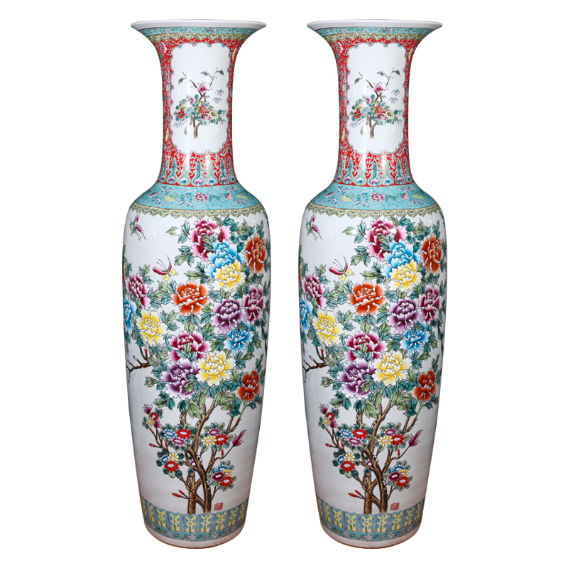 Jingdezhen ceramics powder enamel blooming flowers large vase high furnishing articles sitting room of Chinese style household act the role ofing is tasted a gift