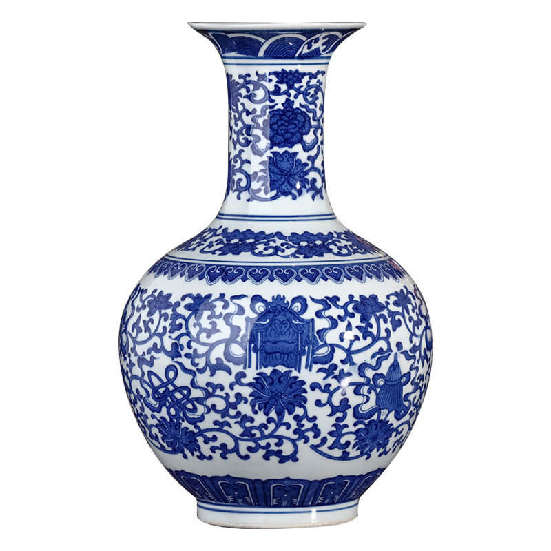 Antique vase of blue and white porcelain of jingdezhen ceramics furnishing articles sitting room flower arranging rich ancient frame of Chinese style household trinkets