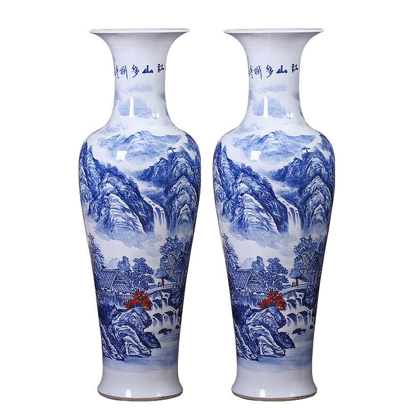 Jingdezhen ceramics hand - made large blue and white porcelain vase the opened new Chinese style living room TV cabinet decorative furnishing articles