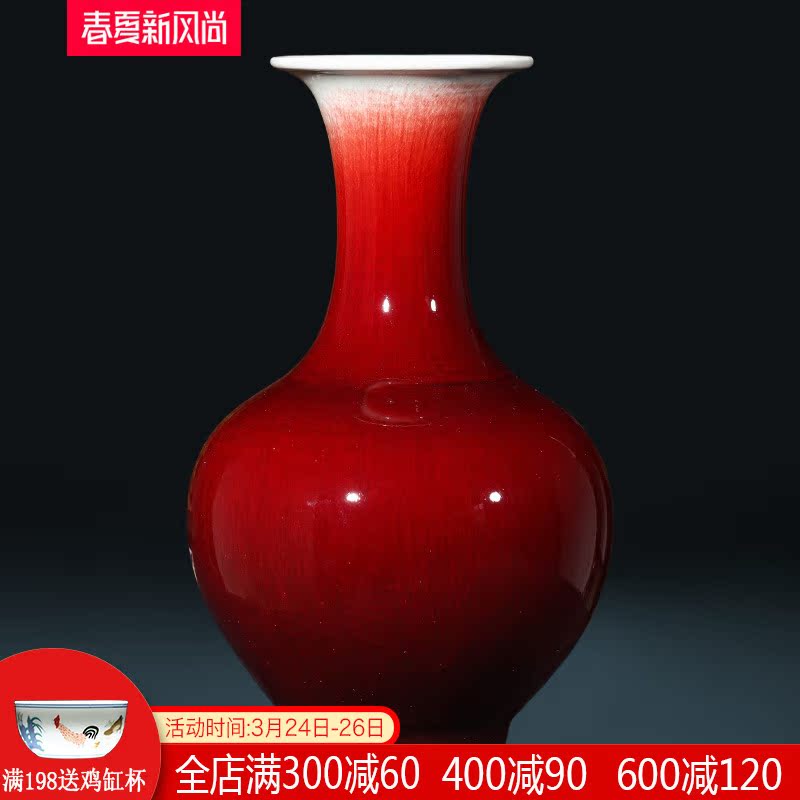 Jingdezhen ceramics ruby red large vase furnishing articles large Chinese antique porcelain home decoration in the living room