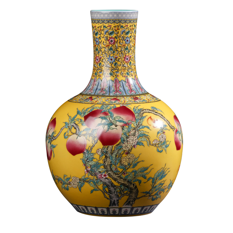 Jingdezhen ceramics vase furnishing articles sitting room flower arranging yellow colored enamel tree Chinese style household ornaments