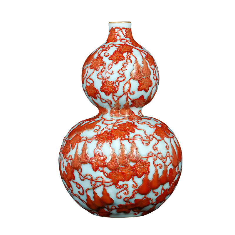 Jingdezhen ceramics craft anaglyph Wan Shouteng gourd vases furnishing articles of Chinese style living room home decoration gifts