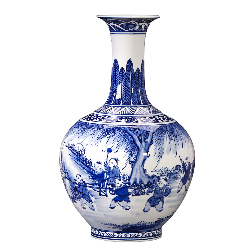 Jingdezhen ceramics hand - made antique blue and white porcelain vase furnishing articles sitting room flower arranging Chinese style household decorative arts and crafts