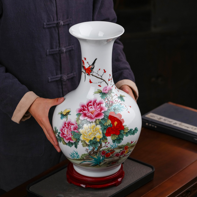Jingdezhen ceramics powder peony vases, flower arrangement of Chinese style household furnishing articles, the sitting room porch ark, decorative arts and crafts