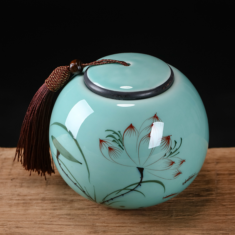 Jingdezhen hand - made caddy fixings suit small storage tank pu 'er tea tea POTS awake ceramic seal storage tank