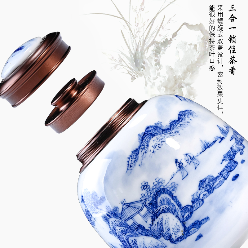 Jingdezhen ceramics hand - made caddy fixings seal pot POTS with cover moistureproof household storage tanks trumpet half jins