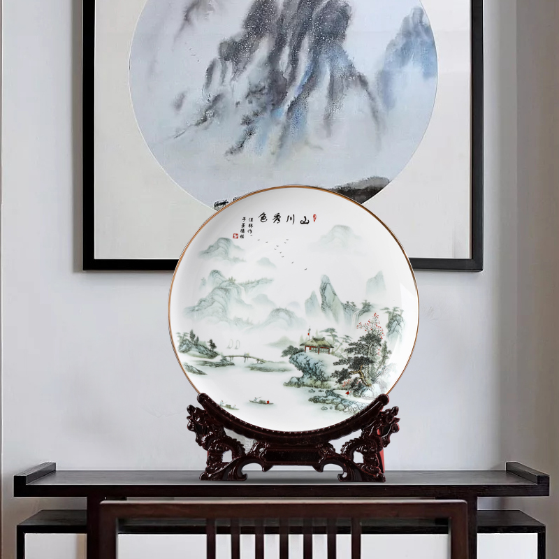 Ipads China jingdezhen ceramics hang dish decorative plate Chinese style living room home rich ancient frame decoration handicraft furnishing articles