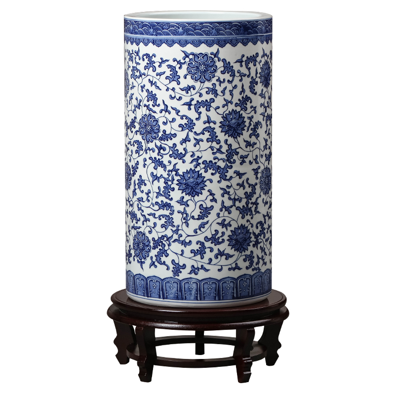 Jingdezhen ceramic painting and calligraphy scrolls cylinder large blue and white porcelain vase tube of the study of calligraphy and painting the sitting room be born home furnishing articles
