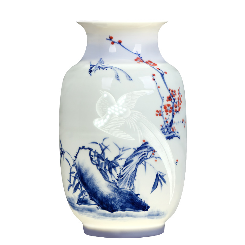Jingdezhen ceramics famous master hand made blue and white porcelain vases, flower arranging new Chinese style living room decorations furnishing articles