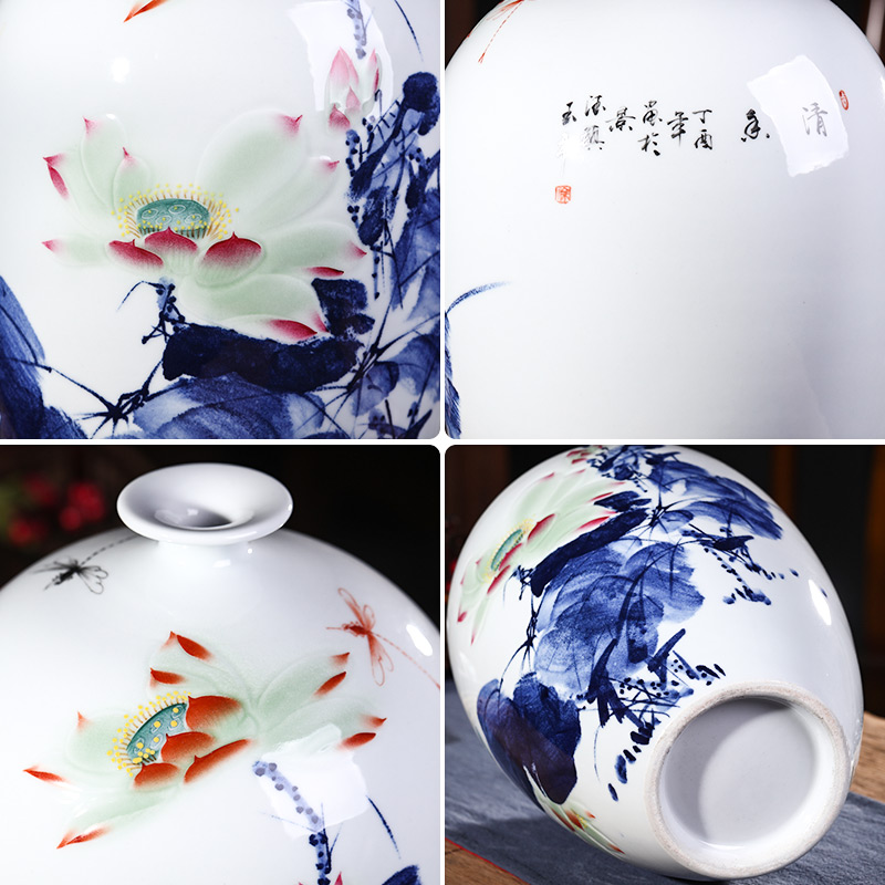 Jingdezhen porcelain ceramics celebrity virtuosi lotus "rhyme" hand - made big vase landed sitting room adornment ornament