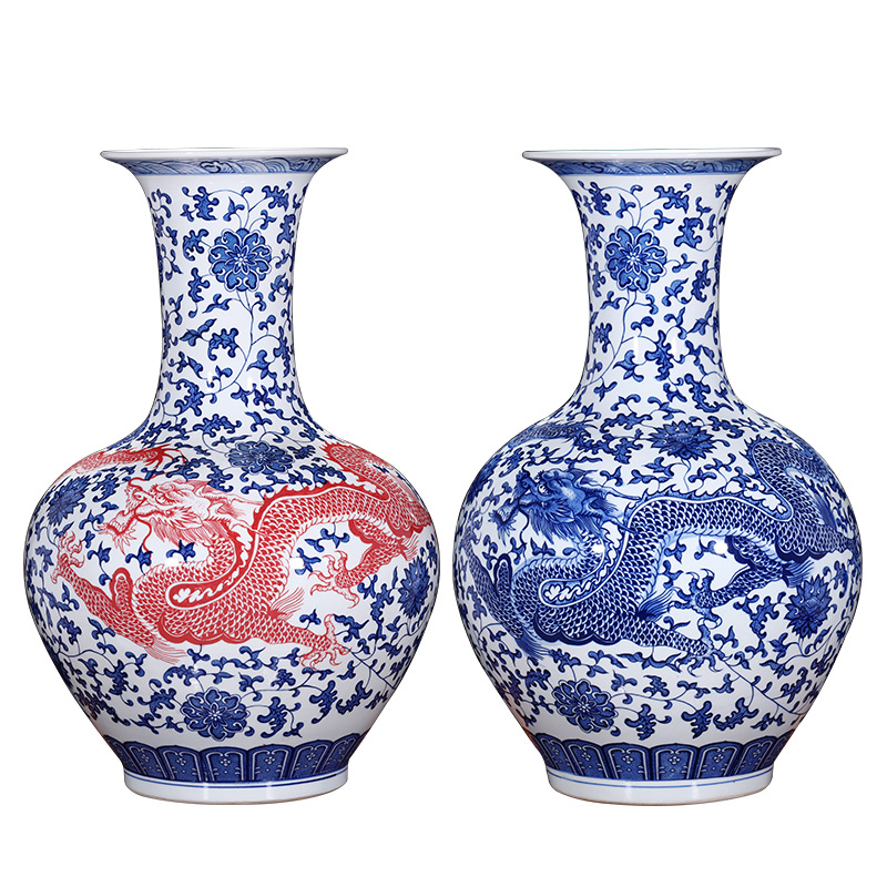 Jingdezhen ceramics imitation qianlong manual of large blue and white porcelain vase flower arranging Chinese sitting room adornment is placed