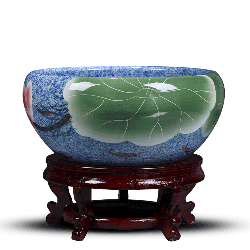 Jingdezhen ceramics goldfish turtle cylinder household water lily shallow hydroponic flower pot creative up furnishing articles in the living room