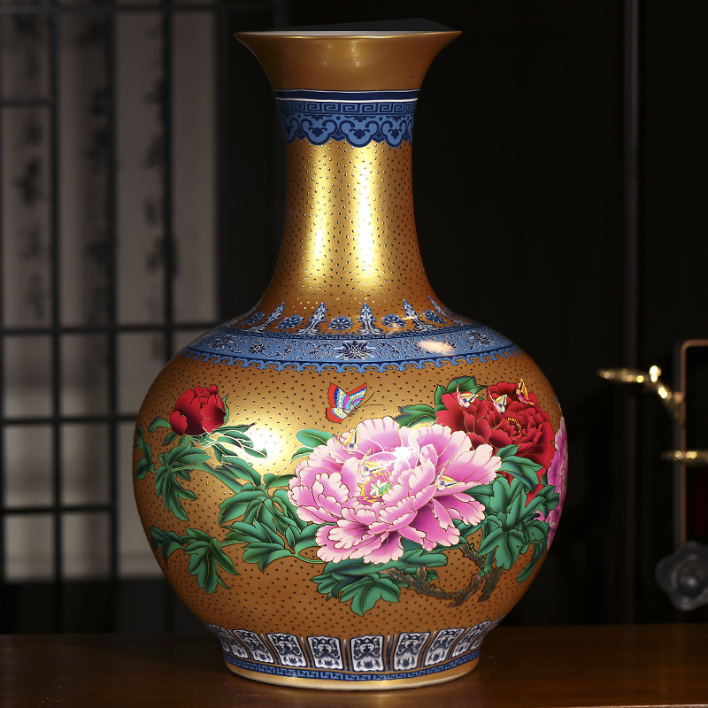 Jingdezhen ceramics European golden peony of large vases, flowers in the living room home decoration handicraft furnishing articles