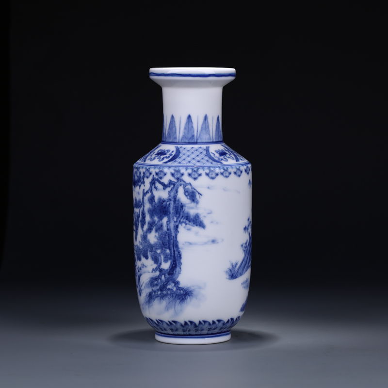 Antique vase of blue and white porcelain of jingdezhen ceramics flower rich ancient frame of new Chinese style is classic the sitting room porch furnishing articles