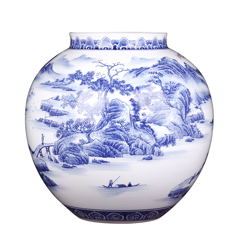 Jingdezhen ceramics famous master hand antique blue and white porcelain vases, large sitting room adornment is placed