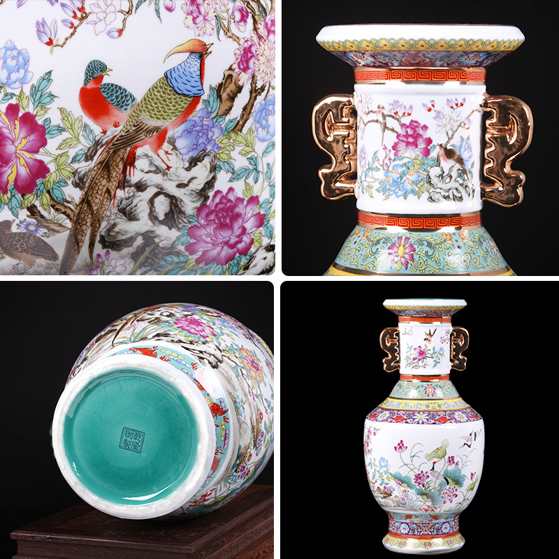 Jingdezhen ceramics imitation qianlong fuels the ears of large vases, Chinese style living room home furnishing articles