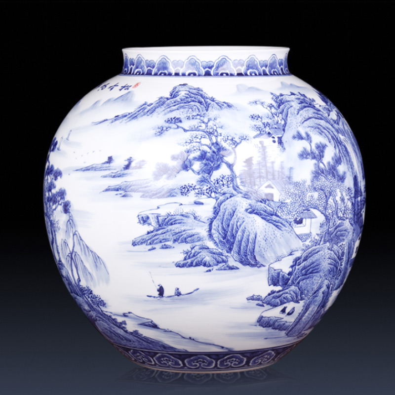 Jingdezhen ceramics famous master hand antique blue and white porcelain vases, large sitting room adornment is placed