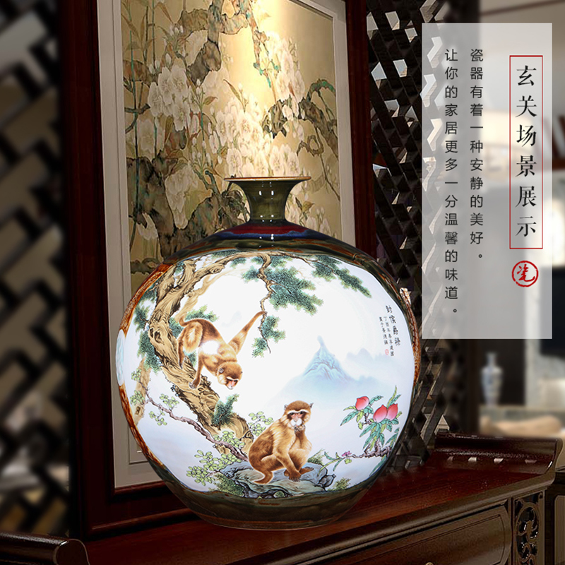 Archaize of jingdezhen ceramics powder enamel up carved Chinese big vase sitting room porch place gifts