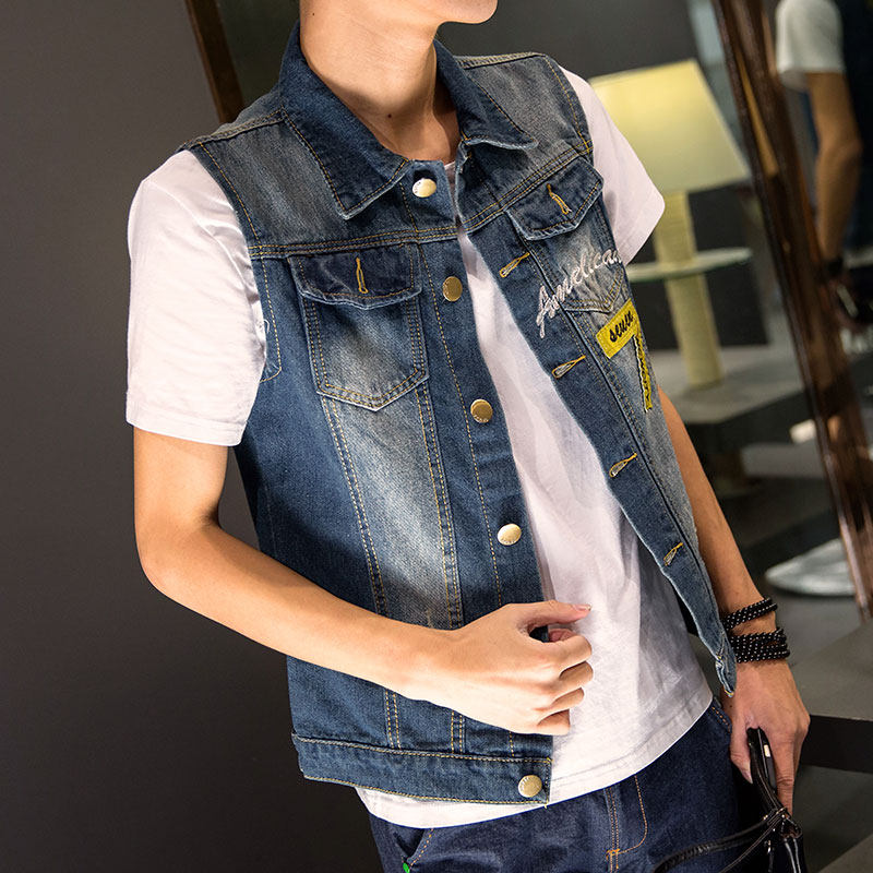 2016新款马夹韩版修身背心牛仔衣无袖外套男装个性简约牛仔马甲潮_不