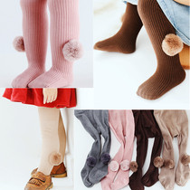 Autumn Winter Combed Cotton Socks Baby Even Pants Socks Woolen Girls Beat Bottom Even Pants Socks Dual-use Staffpants Black Pink