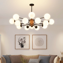 Nordic Living Room Home Log Magic Bean Chandelier Living-room Chandelier Solid Wood Dining Room Dining Table Bedroom Molecular Round Lamp